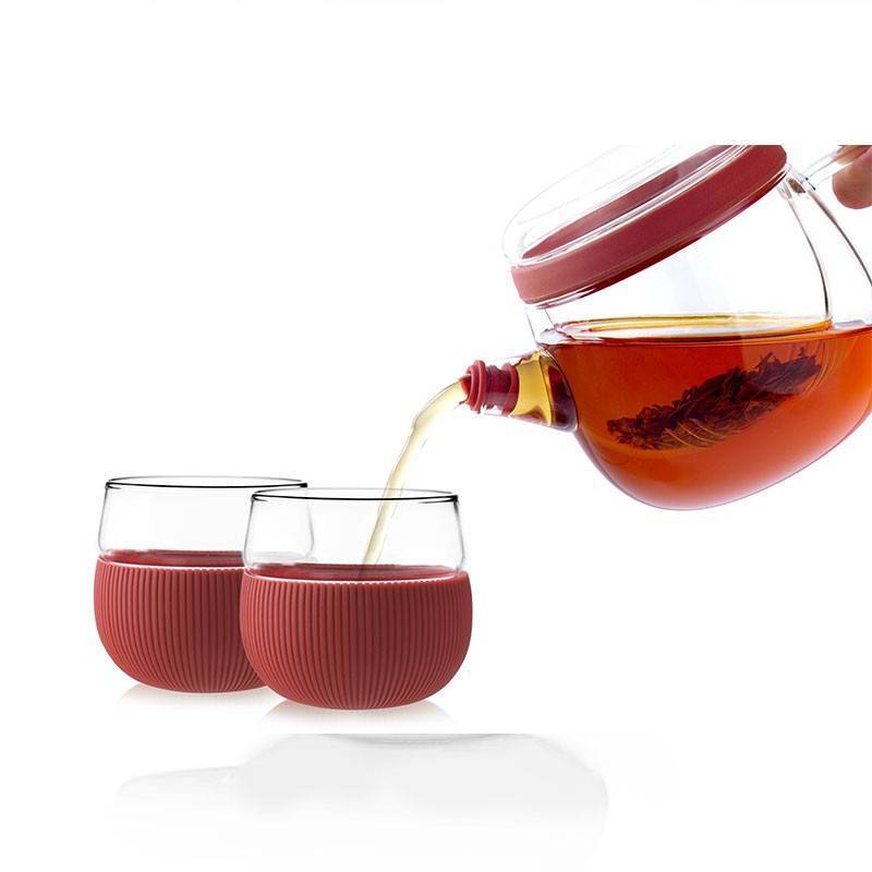 Glass Tea Set with Red Band 3 pcs.