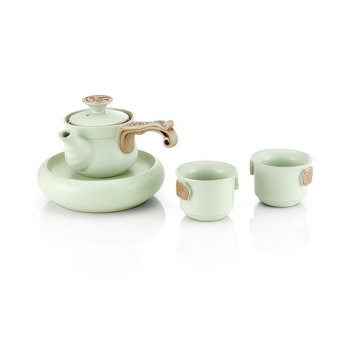 Ru green porcelain set with stand 4 pcs.