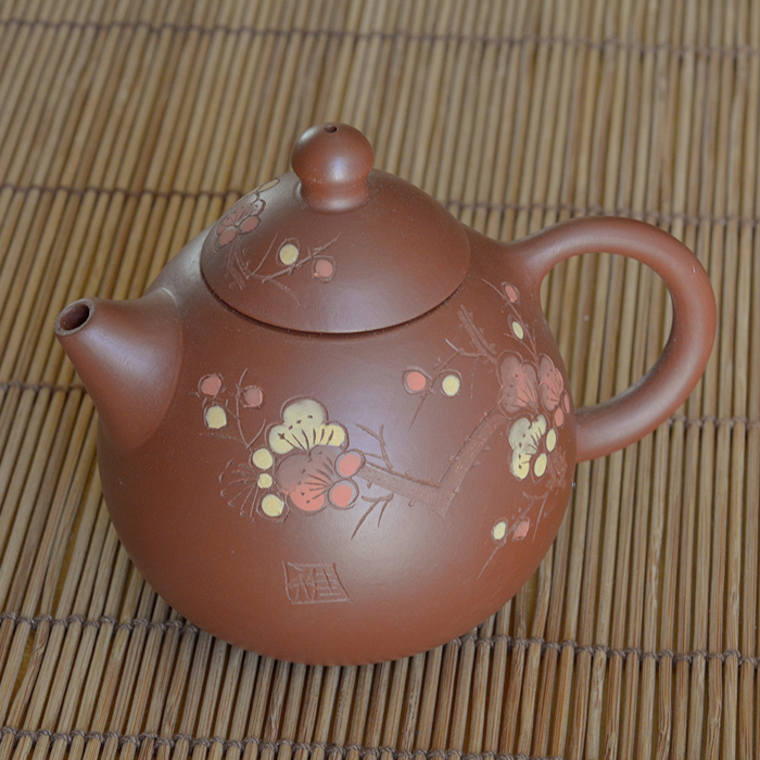 Yixing Brown Flowered Crete Teapot 210ml