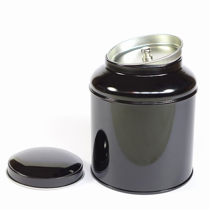 Storage tin tea stainless steel Black, with inner lid